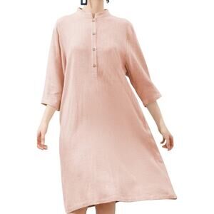 Meomua Peach Nude Linen Lagenlook Breathable Mock Neck Comfort Boho Midi Sz L